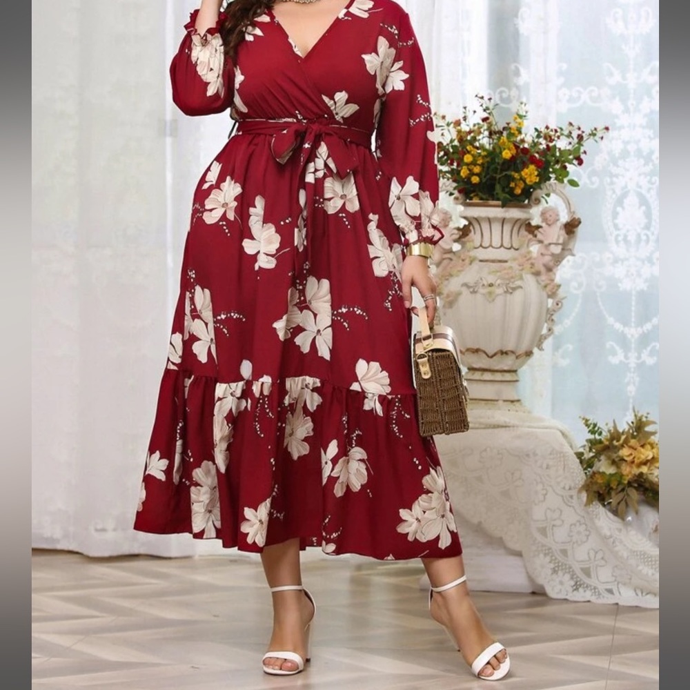 SHEIN Mulvari Plus Floral Print Belted Dress Size 4xl
